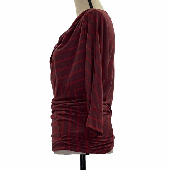 MAI Tai Red Striped Cowl Neck 3/4 Sleeve Top Small - Picture 2 of 9